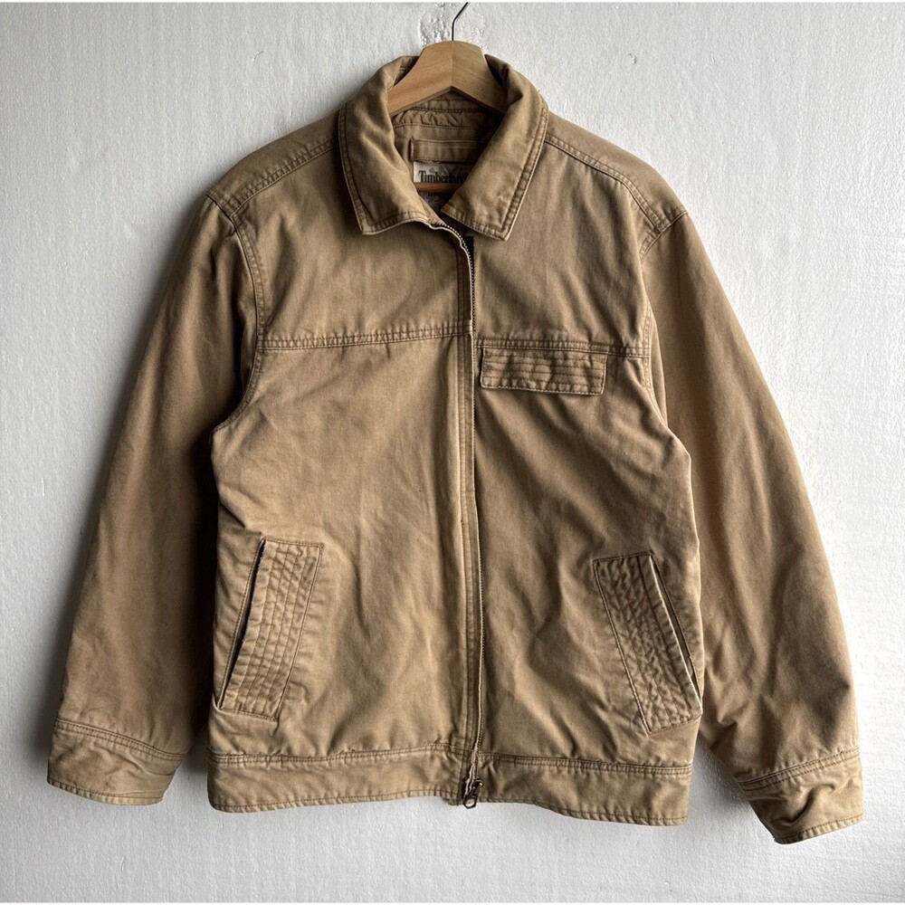 Timberland Stratham Issue Work Jacket Men's Medium Tan Canvas Bomber